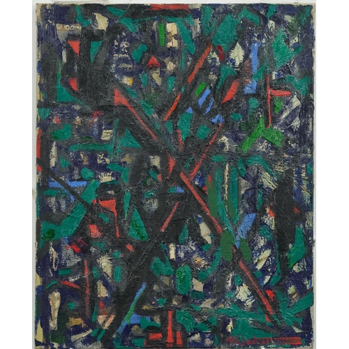 1056 - Nejad Devrin-1967 - Abstract composition, Turkish school oil on canvas, unframed, 41cm x 33cm