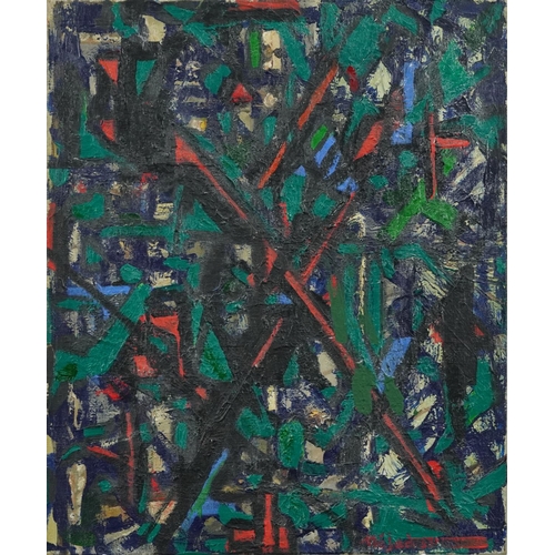 1056 - Nejad Devrin-1967 - Abstract composition, Turkish school oil on canvas, unframed, 41cm x 33cm