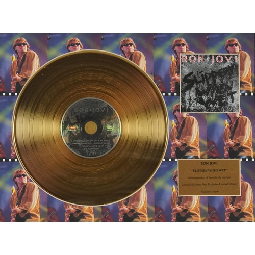 1457 - Plastic Ono Band framed record, gold plated Bon Jovi disc Slippery When Wet, Michael Jackson gold pl... 