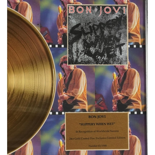 1457 - Plastic Ono Band framed record, gold plated Bon Jovi disc Slippery When Wet, Michael Jackson gold pl... 