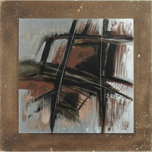 2231 - Abstract oil on polished aluminium pictures, contemporary mounted on canvas backed frames, each 62cm... 