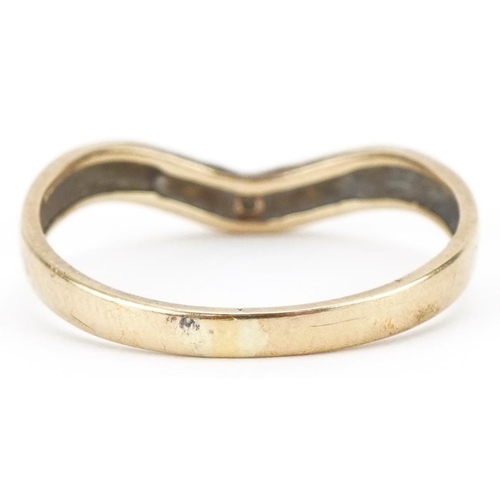 3342 - 9ct gold diamond wishbone ring, size O, 1.3g