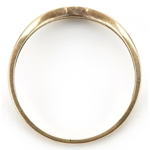 3342 - 9ct gold diamond wishbone ring, size O, 1.3g