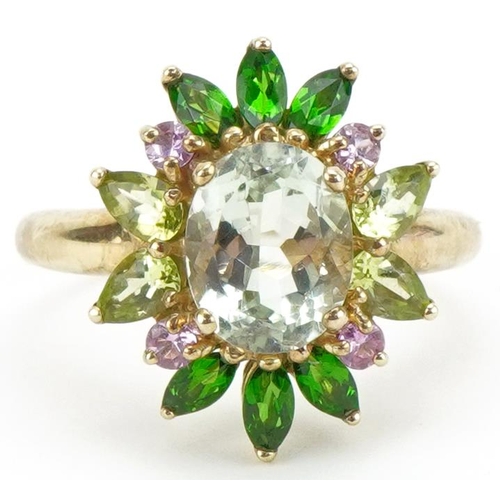 3091 - 9ct gold multi gem cocktail ring, size U, 4.9g