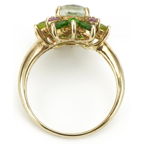 3091 - 9ct gold multi gem cocktail ring, size U, 4.9g