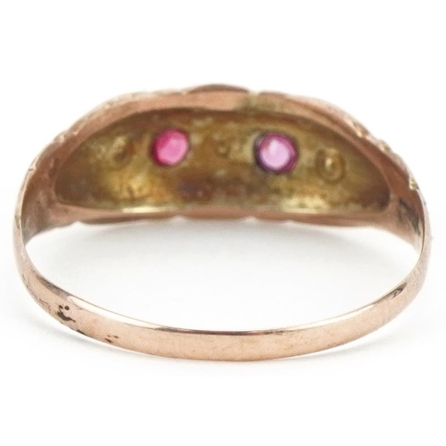 3183 - Edwardian 9ct rose gold pink stone and seed pearl ring, Chester 1904, size Q, 1.3g