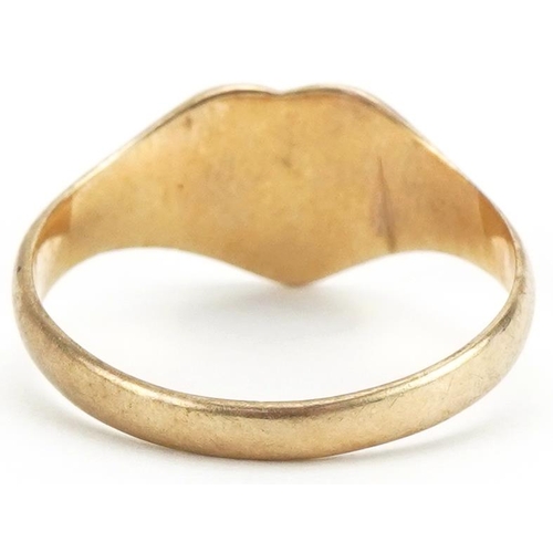 3419 - 9ct gold engraved love heart signet ring, size L, 1.7g