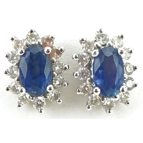 3065 - Pair of 18ct white gold sapphire and diamond cluster stud earrings, 8.5mm high, total 1.8g