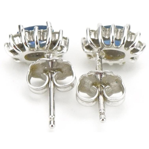 3065 - Pair of 18ct white gold sapphire and diamond cluster stud earrings, 8.5mm high, total 1.8g