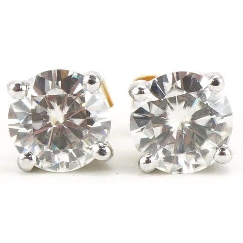 3003 - Pair of 18ct gold diamond solitaire stud earrings, each stone approximately 0.85 carat, 6.50mm in di... 