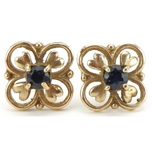 3112 - Pair of 9ct gold blue spinel openwork stud earrings, 8.5mm in diameter, total 1.7g