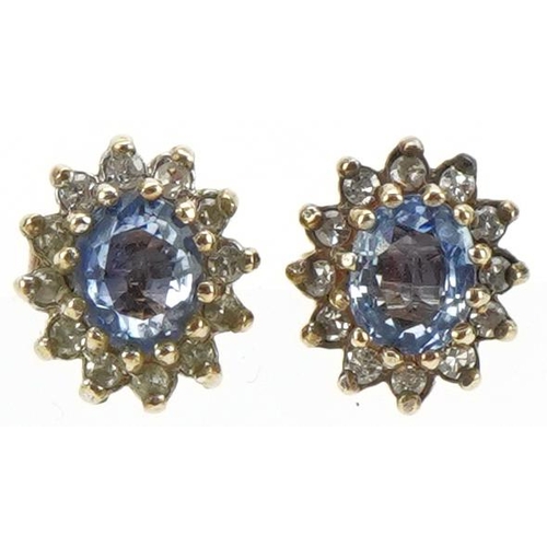 3072 - Pair of 9ct gold sapphire and diamond cluster stud earrings, 9mm high, total 1.7g