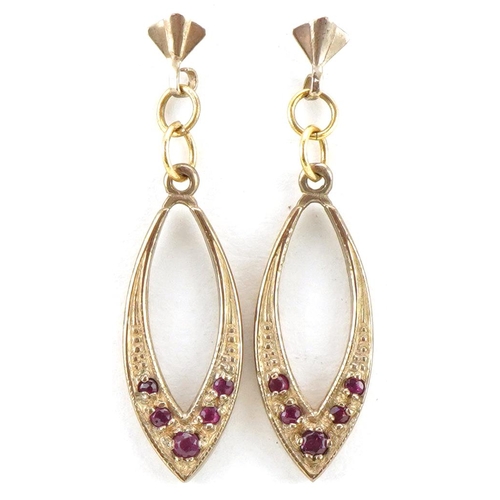 3260 - Pair of 9ct gold pink spinel drop earrings, 3cm high, total 1.9g