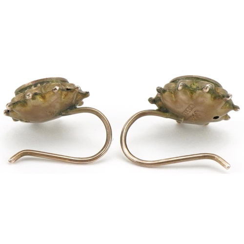 3467 - Pair of Victorian 9ct gold pink stone and seed pearl earrings, 10mm in diameter, 0.9g