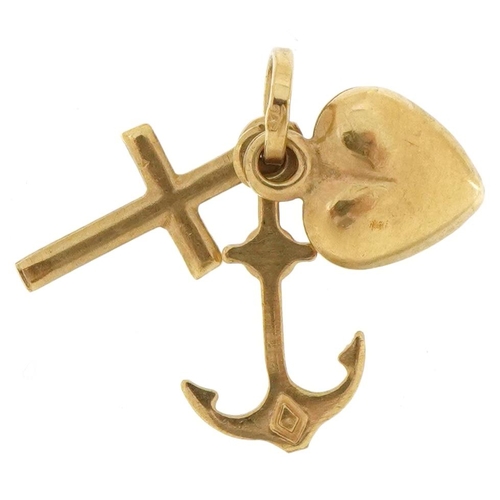 3389 - 9ct gold Faith, Hope & Charity charm, 1.6cm high, 0.7g