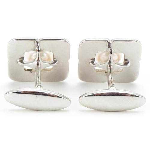 3199 - Mikimoto, pair of Japanese white metal pearl cufflinks, each 1.6cm x 1.6cm, total 8.7g