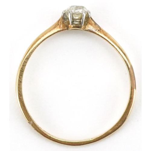 3405 - Gold diamond solitaire ring, the dimond approximately 4.50mm x 4.0mm x 3.10mm deep, indistinct marks... 