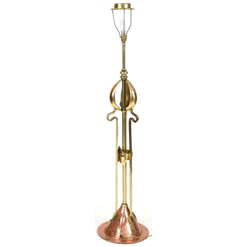 50A - Arts & Crafts brass and copper standard lamp, 125cm high