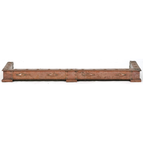 642 - Arts & Crafts stylized copper fire kerb, 134cm x 36cm