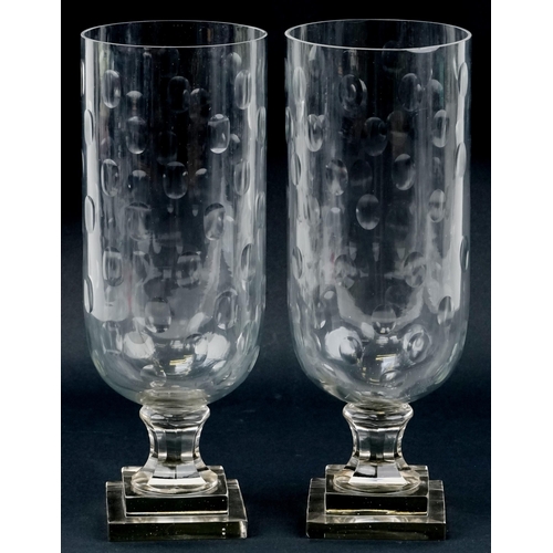 2230 - Pair of Regency style celery glass vases on square stepped bases, 40cm high