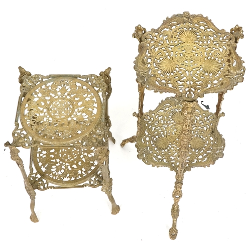 771 - Two Victorian style ornate brass two tier plant stands, the largest 66cm high