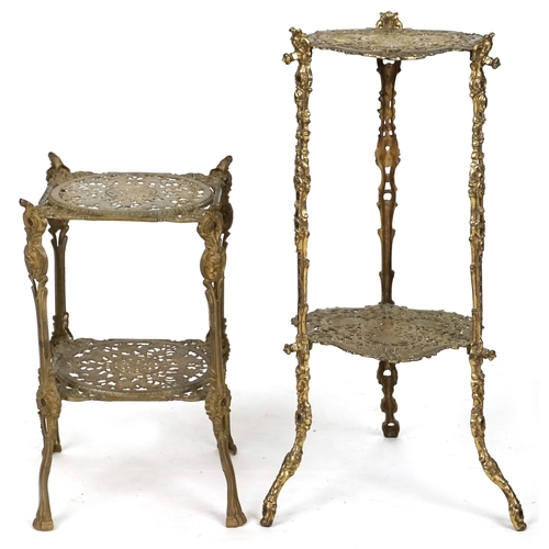 771 - Two Victorian style ornate brass two tier plant stands, the largest 66cm high