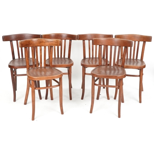 628 - Set of six early 20th century bentwood dining chairs by Fischel, 79cm H x 47cm W x 45cm D