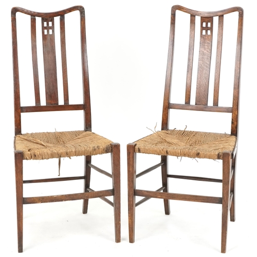 638 - Pair of early 20th century Arts & Crafts Cotswold style chairs, 96cm H x 45cm W x 43cm D