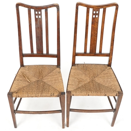 638 - Pair of early 20th century Arts & Crafts Cotswold style chairs, 96cm H x 45cm W x 43cm D