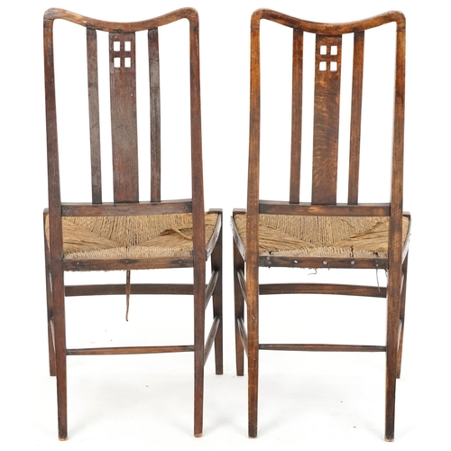 638 - Pair of early 20th century Arts & Crafts Cotswold style chairs, 96cm H x 45cm W x 43cm D