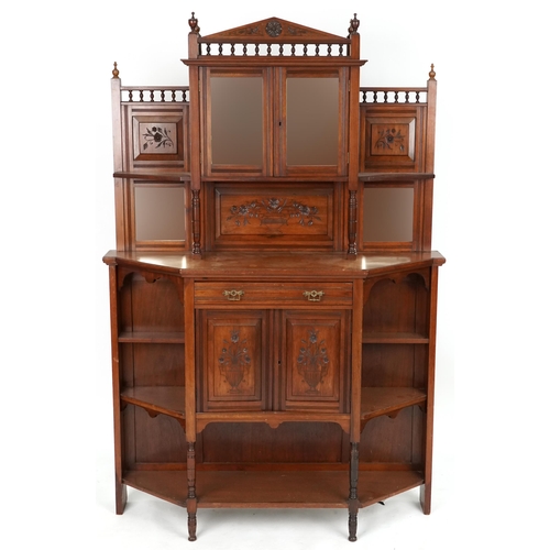 618 - Late Victorian Aesthetic Movement mahogany mirrored back side cabinet, 182cm H x 123cm W x 36cm D