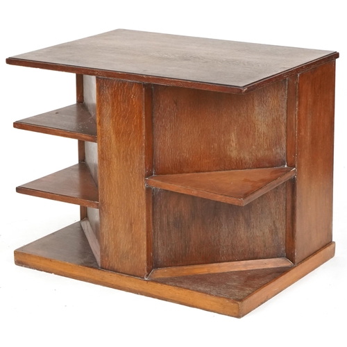 584 - 20th century Art Deco style oak low bookshelf stand, 60cm H x 73cm W x 52cm D