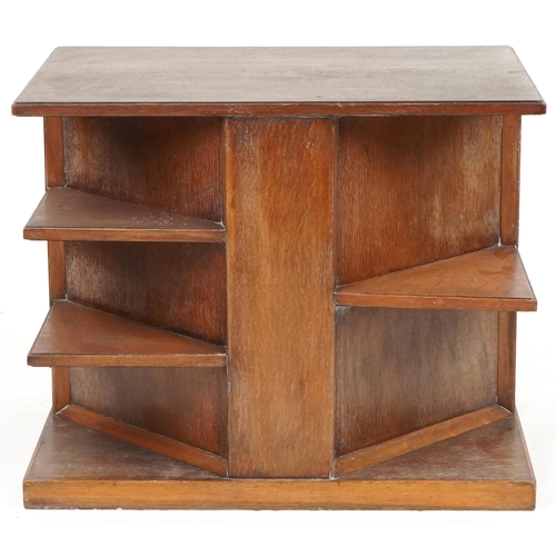 584 - 20th century Art Deco style oak low bookshelf stand, 60cm H x 73cm W x 52cm D