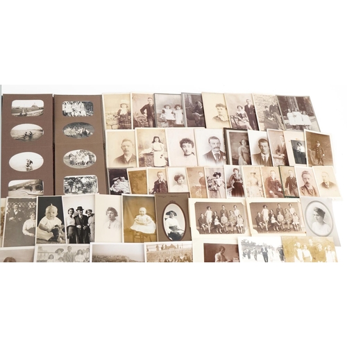 2466 - Black and white family photographs including cabinet cards, postcards of school classroom scenes and... 