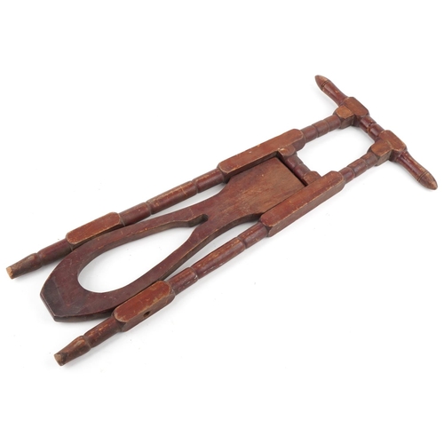 1377 - Victorian folding mahogany boot pull, 85cm high