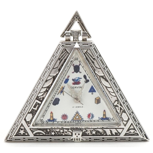 3517 - Masonic interest silver triangular pocket watch, 5cm high