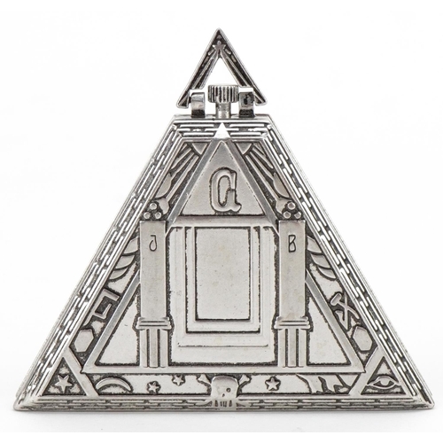 3517 - Masonic interest silver triangular pocket watch, 5cm high