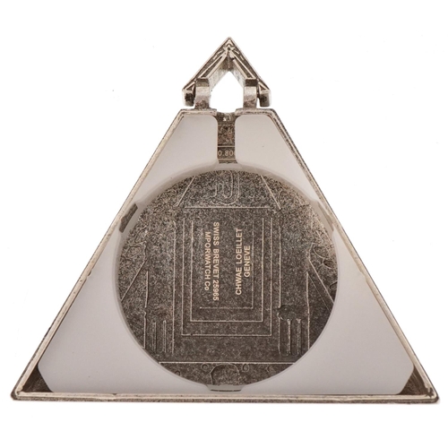 3517 - Masonic interest silver triangular pocket watch, 5cm high