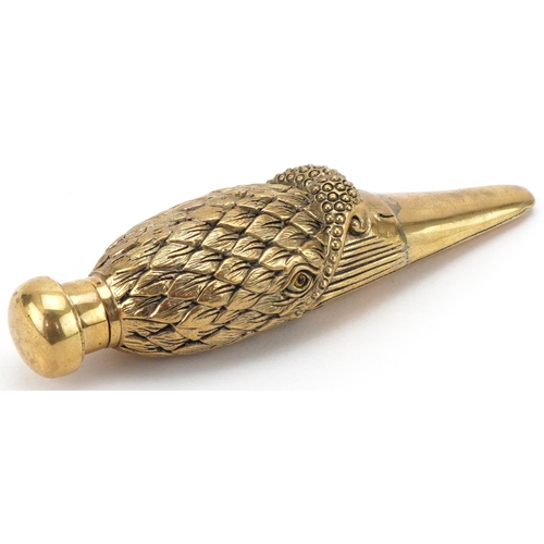 1217 - 18ct gold plated scent bottle in the form of a swan head, 9.5cm in length