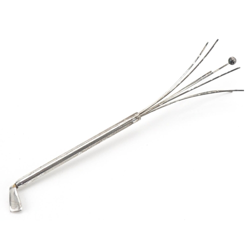 1270 - Novelty silver cocktail stirrer in the form of a golf club, 12cm in length, 6.0g