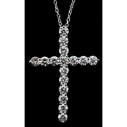 3025 - 18ct white gold diamond cross pendant on an 18ct white gold necklace with certificate, total diamond... 