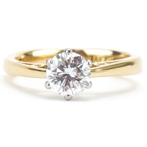 3217 - 18ct gold and platinum diamond solitaire ring with certificate, the diamond approximately 0.64 carat... 