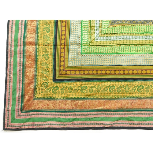 1337 - Middle Eastern embroidered silk throw, 190cm x 190cm