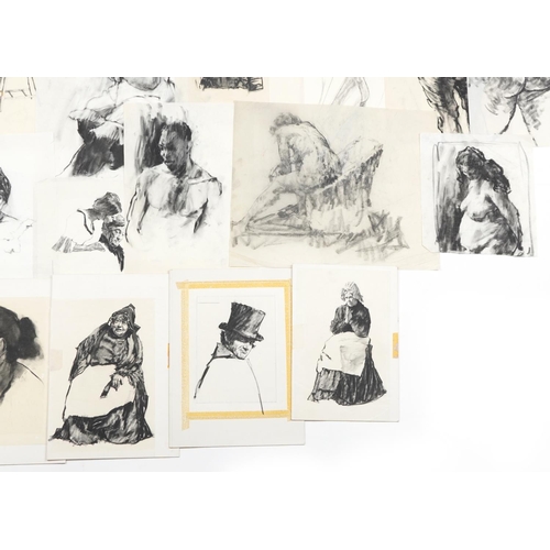 2266 - Len Thurston - Collection of charcoal on card and paper illustrations, each unframed, the largest 60... 