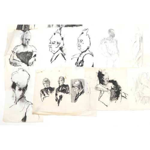 2266 - Len Thurston - Collection of charcoal on card and paper illustrations, each unframed, the largest 60... 