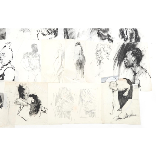 2266 - Len Thurston - Collection of charcoal on card and paper illustrations, each unframed, the largest 60... 