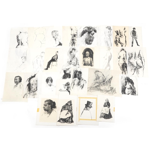 2266 - Len Thurston - Collection of charcoal on card and paper illustrations, each unframed, the largest 60... 