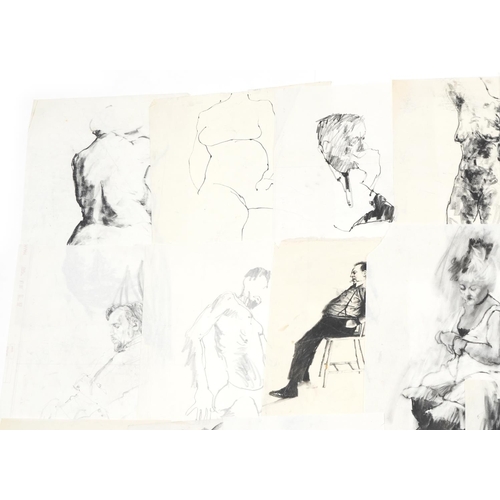 2266 - Len Thurston - Collection of charcoal on card and paper illustrations, each unframed, the largest 60... 