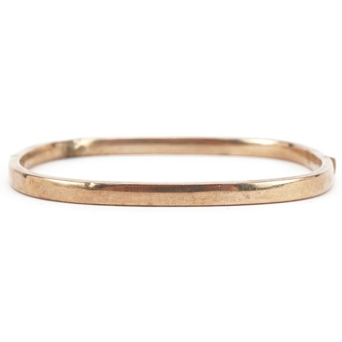 3044 - 9ct gold hinged bangle, 6.5cm wide, 6.5g