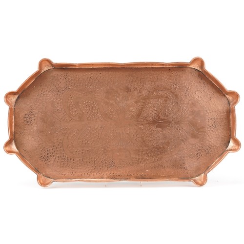 177 - Arts & Crafts copper tray with stylized decoration, 59cm in diameter